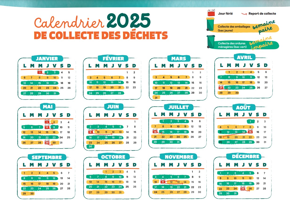 Calendrier de collecte des poubelles 2025 - Pays de Blain